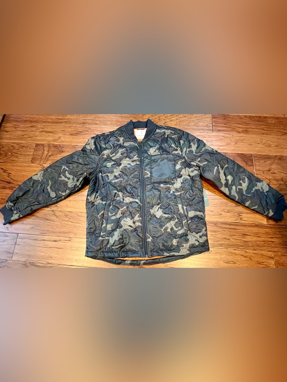 NWT Mutual Weave Men's Camo Quilted Bomber Jacket - Olive